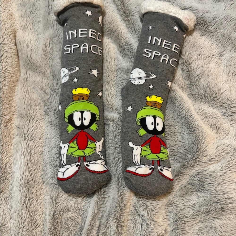 Gray Marvin the Martian “I Need Space” Socks